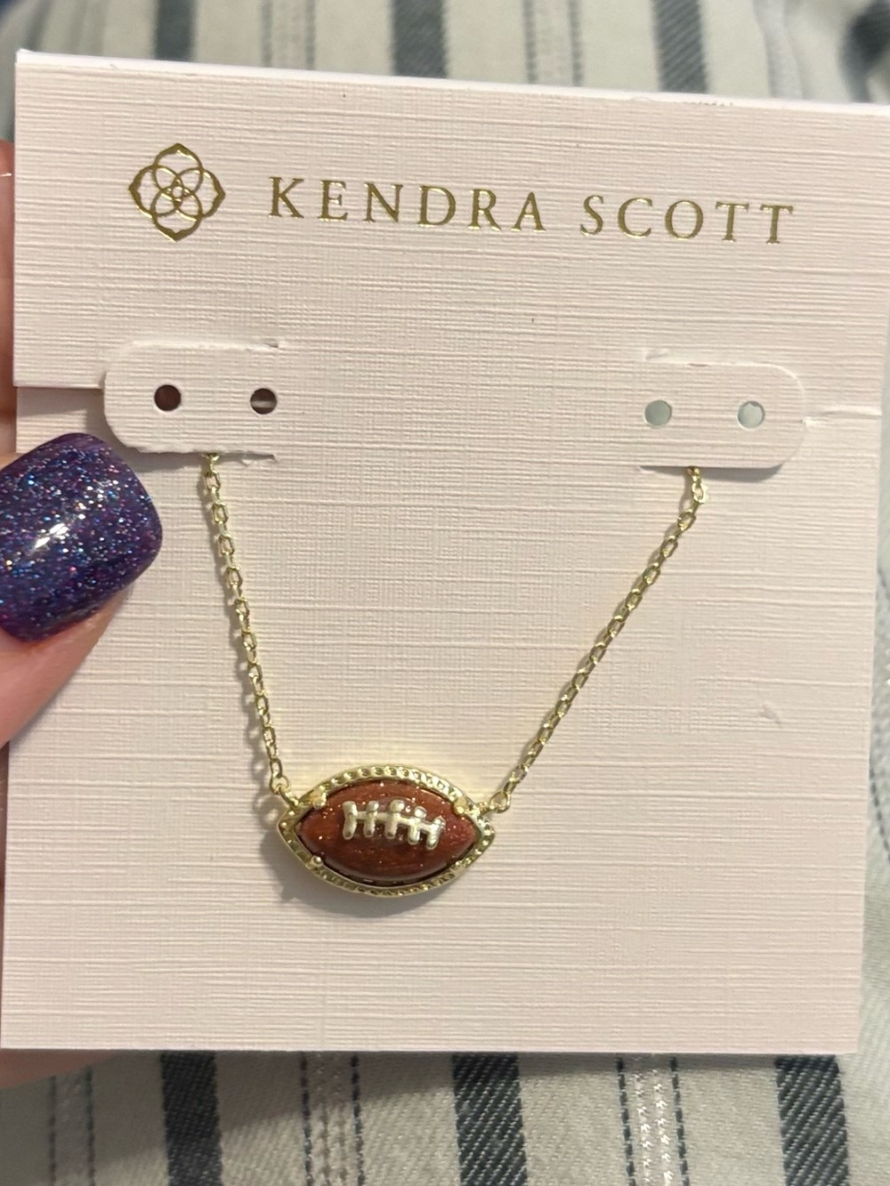 Kendra Scott Gold Chain Necklace with Brown Football Charm - Picture 1 of 1